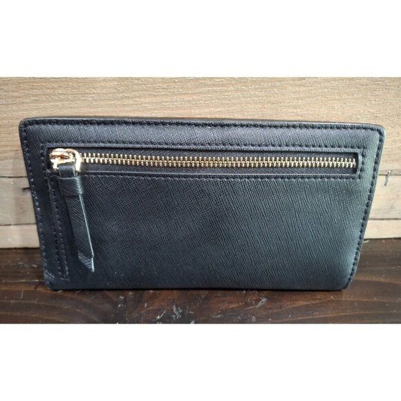 Kate Spade Cameron Black Leather Slim Bifold Wallet With Gold-Tone Zipper & Mult - Picture 2 of 5